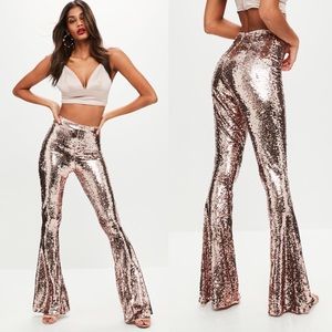 gold sequin flare pants